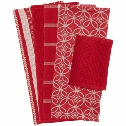 Best Sale ⌛ Design Imports Assorted Red Dishtowel & Dishcloth Set Of 5 ????