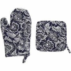 Deals ✔️ Vera Bradley Java Navy And White Pot Holder And Oven Mitt Set ????
